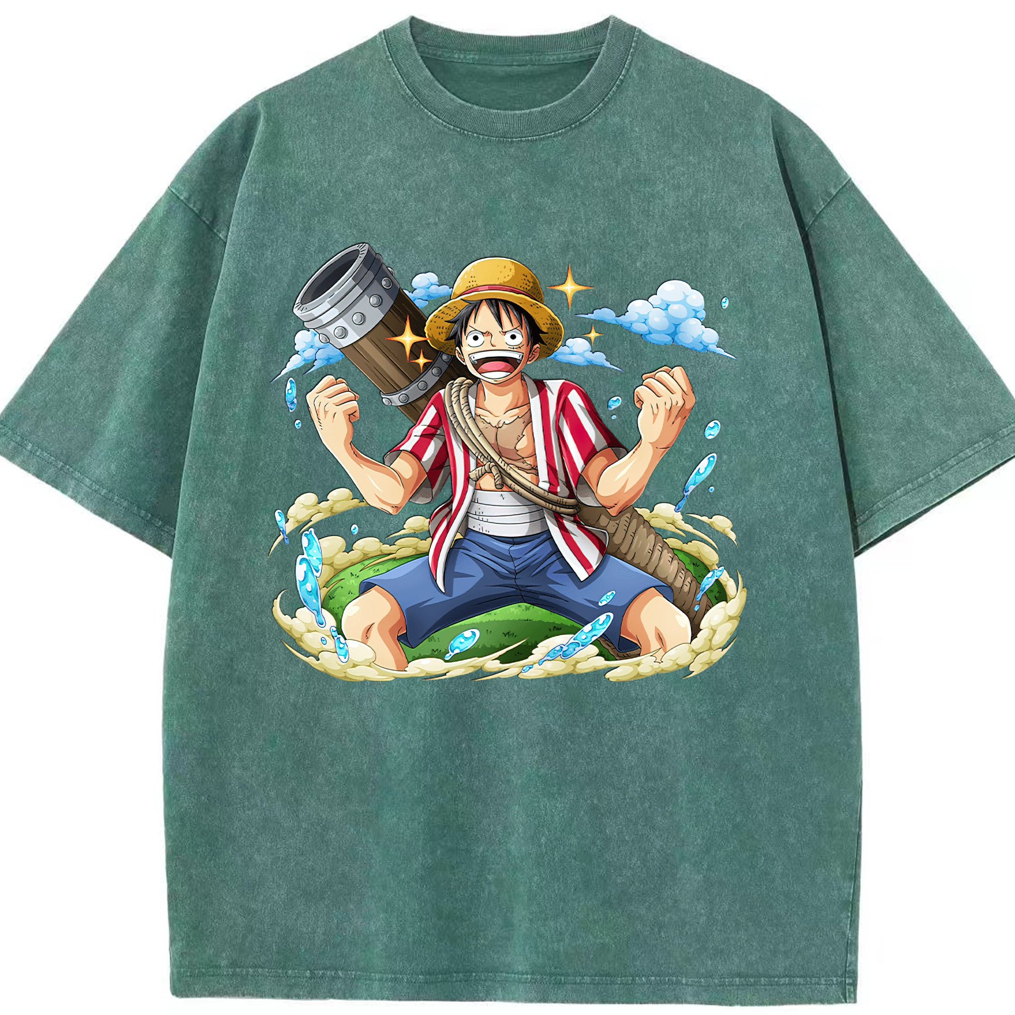 ワンピース モンキー・D・ルフィ ONE PIECE Monkey D. Luffy 綿100% ヴィンテージ風 半袖Tシャツ（フロントプリント）